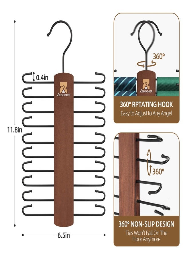ZEDODIER 2 Packe Wooden Tie Rack, Tie Hanger for Men Closet, 40 Storage Capacity, Non-Slip Rotatable Tie Organizer, Hanging Space Saving Holder, Vintage - Image 5
